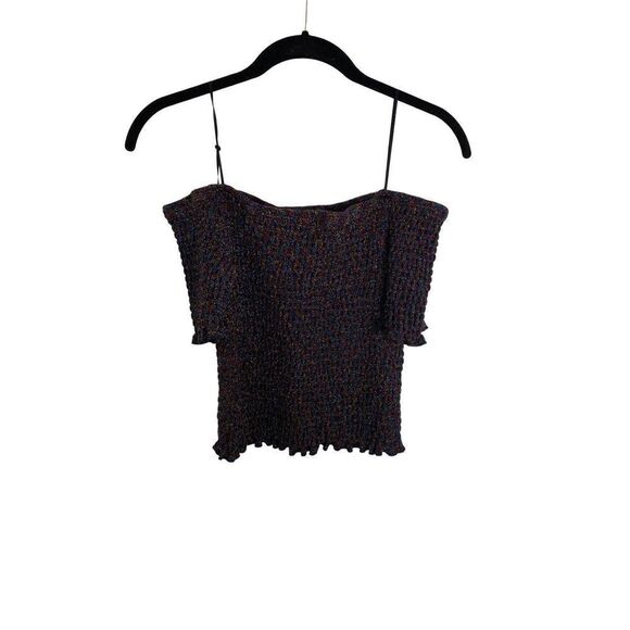 Urban outfitters multi colored off shoulder tube, top metallic threading size M - Picture 2 of 5